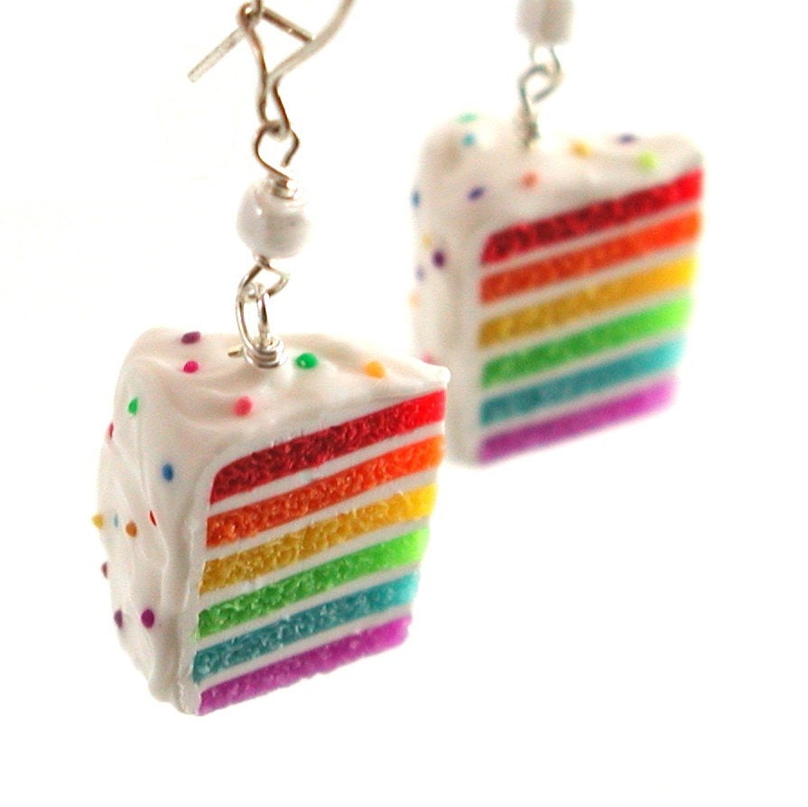 Rainbow cake earrings