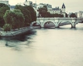 Pont Neuf, Paris Photograph, Seine River, Romantic Travel Photography, Blue - Early one morning