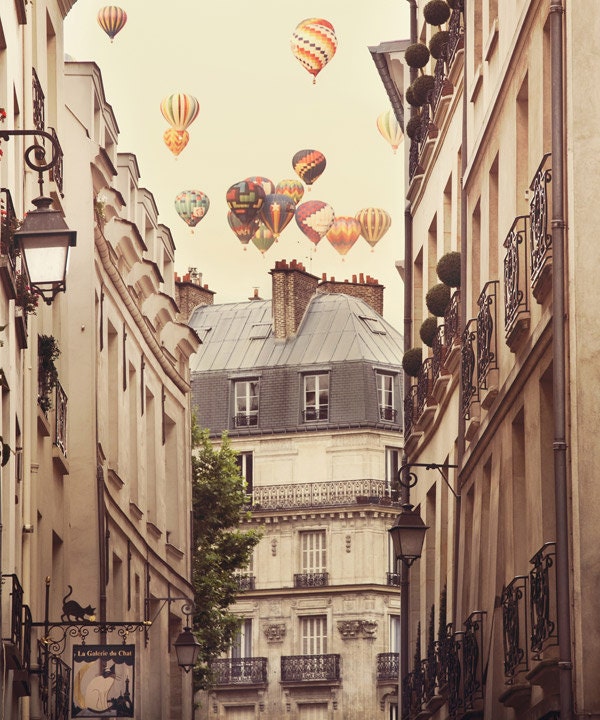 Paris Decor, Travel Color Photography, Large Fine Art Print, Hot Air Balloons, Beige Wall Decor - Paris is a Feeling