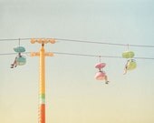 Carnival Photo - How I Float - Amusement Park, Summer Fair, Colorful, Pale Pastel Sky, Blue, Fun, Whimsical, Dreamy, July 4