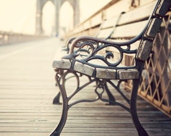 New York Art, Bench on Brooklyn Bridge, NYC Photography, Urban, Romantic, Fine Art Print - The last time I saw you