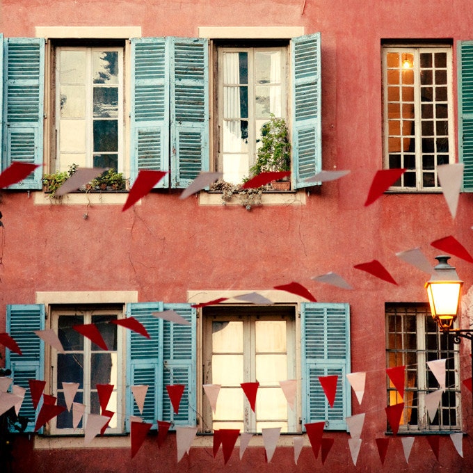 Nice, France Photograph, Travel Photography, Spring, Windows, Home, Coral, Orange - Live Out Loud