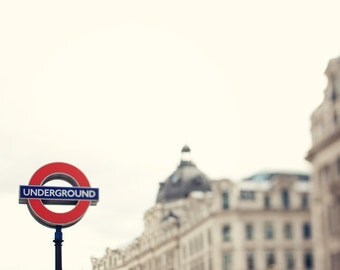 London Photography, London Underground Sign, Red, Winter White, Regent Street, England, Travel Photography - Going Underground