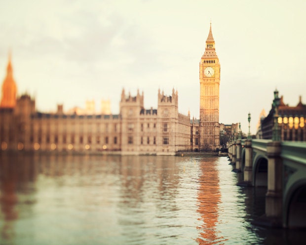 Good Morning London - London Photograph, Big Ben, Westminster, River Thames, Gold,  Clock Tower, Romantic Travel Photography
