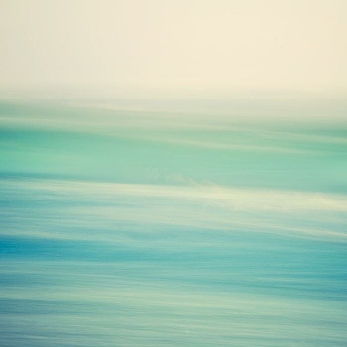 Ocean photograph - Wave abstract, Aqua - Swish - Nature, Minimal seascape in calming blue green pastel tones