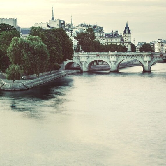Pont Neuf, Paris Photograph, Seine River, Romantic Travel Photography, Blue - Early one morning