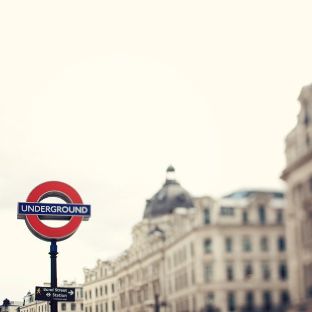 London Photography, London Underground Sign, Red, Winter White, Regent Street, England, Travel Photography - Going Underground