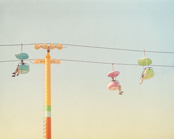 Carnival Photo - How I Float - Amusement Park, Summer Fair, Colorful, Pale Pastel Sky, Blue, Fun, Whimsical, Dreamy, July 4