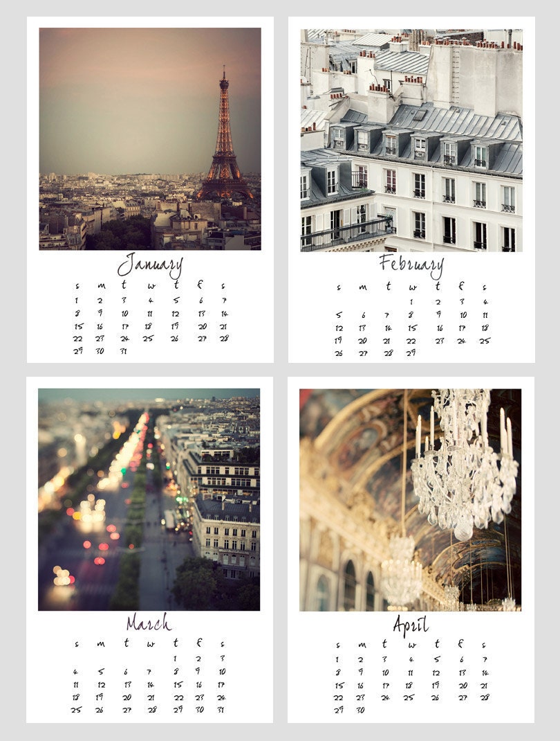 2012 Paris Calendar, Photo Calendar, Photography, 5x7 - Paris Je T'Aime