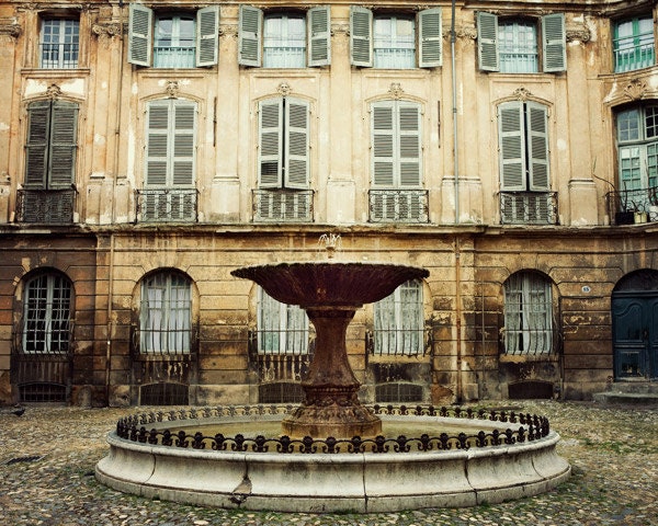 Provence Photo,  Aix-en-Provence Fountain, South of France, Romantic Travel Photography, Town Square - La Fontaine