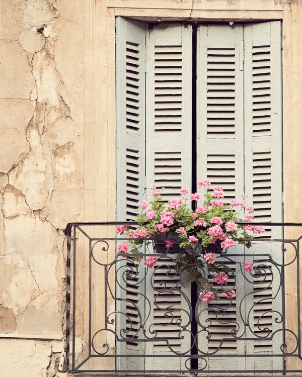 Window Treatment - France Photograph, Provence, Spring, Travel Photography, Shabby Chic, Home Decor, Peach, Pink, Blush