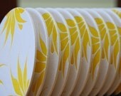 yellow flower pattern letterpress coaster, set of 8