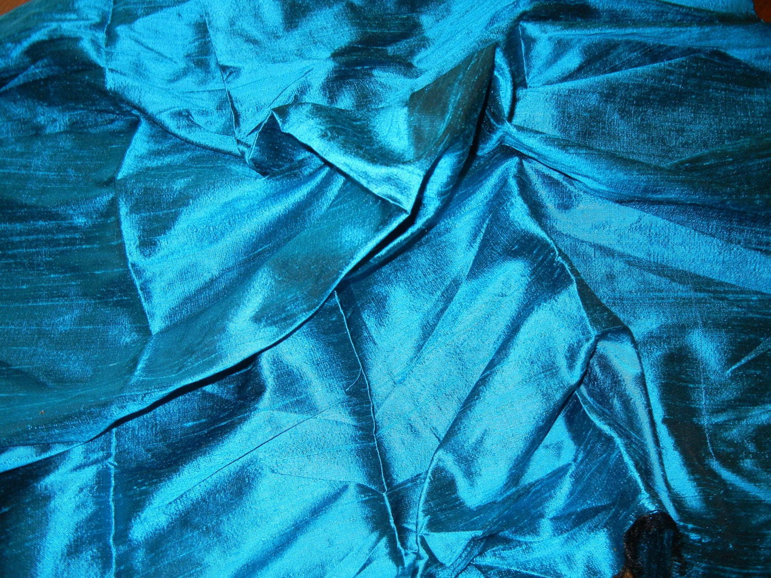 Private Listing for Jovana--Peacock Blue Hand Woven Dupioni Silk Fabric Piece