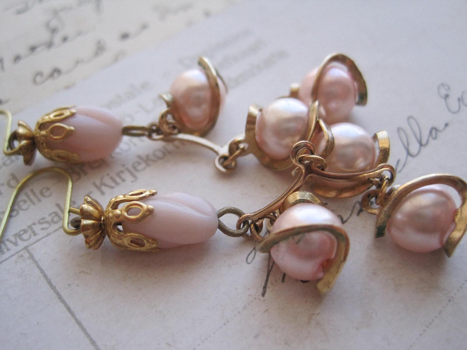Flirt. pink, one of a kind, gold, french, provincial, marie. assemblage jewelry by SacredCake on Etsy