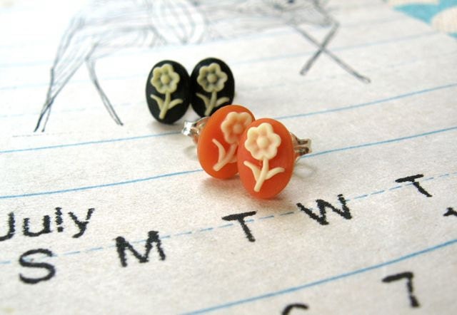 SUPER SALE - pair was 24. now 16. for both vintage darling flower cameo post sets