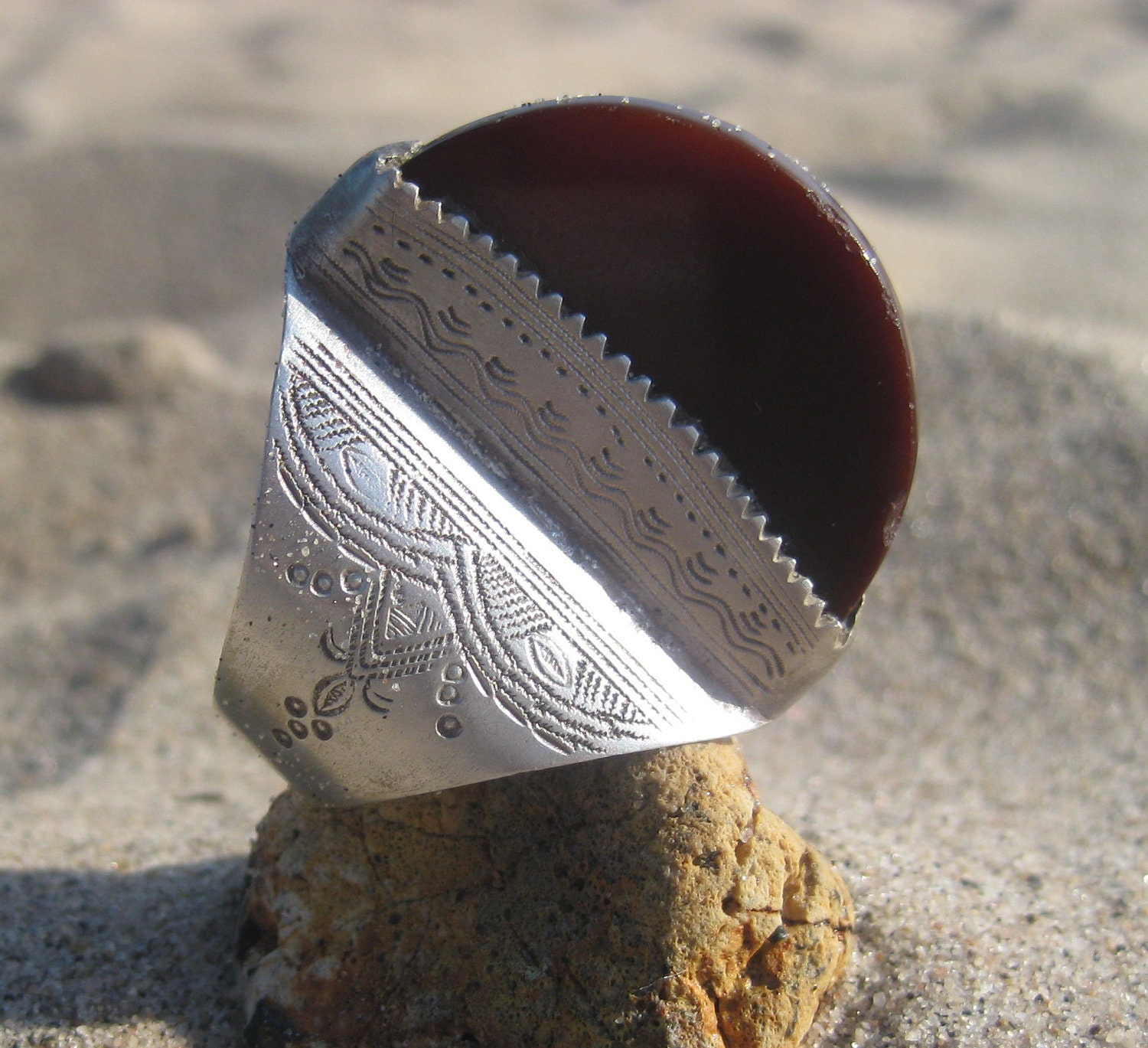 Old Silver and Carnelian Sahara Ring
