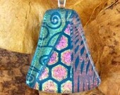 Blue Fused Glass Pendant, Dichroic Pendant, Fused Glass Necklace, Turquoise Patchwork Dichroic Pendant