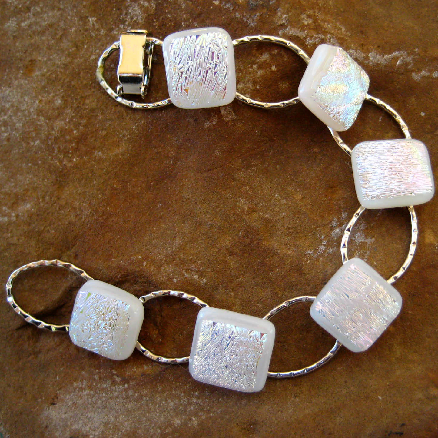White  Dichroic Bracelet  Fused Glass Bracelet   Moonbeams