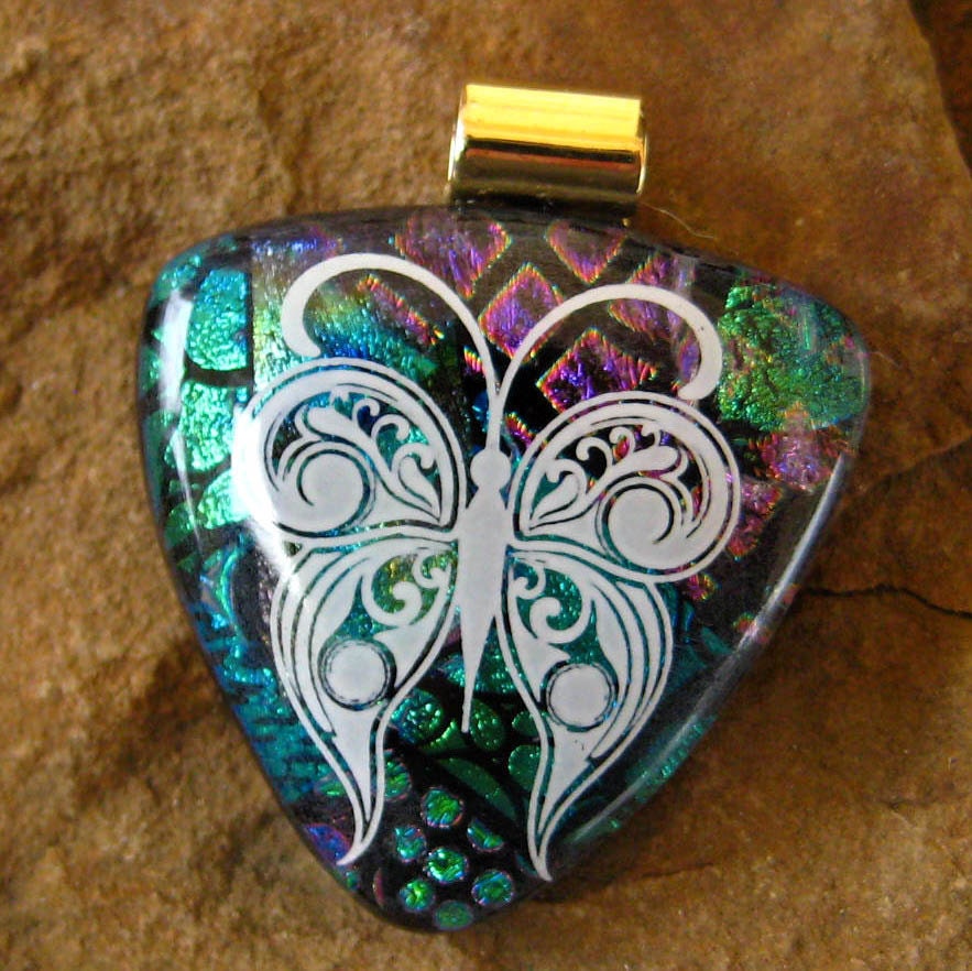 Fused Glass Butterfly Pendant, Dichroic Pendant, Butterfly Kalideoscope  Dichroic Fused Glass  Pendant
