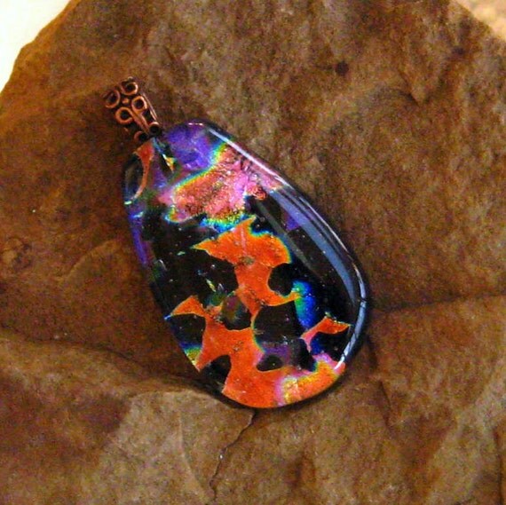 Dichroic Fused Glass Pendant Warm Colors