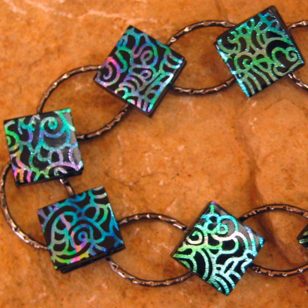 Fused Glass Link Bracelet  Dichroic Fused Glass Link Bracelet Dichroic - Confusion
