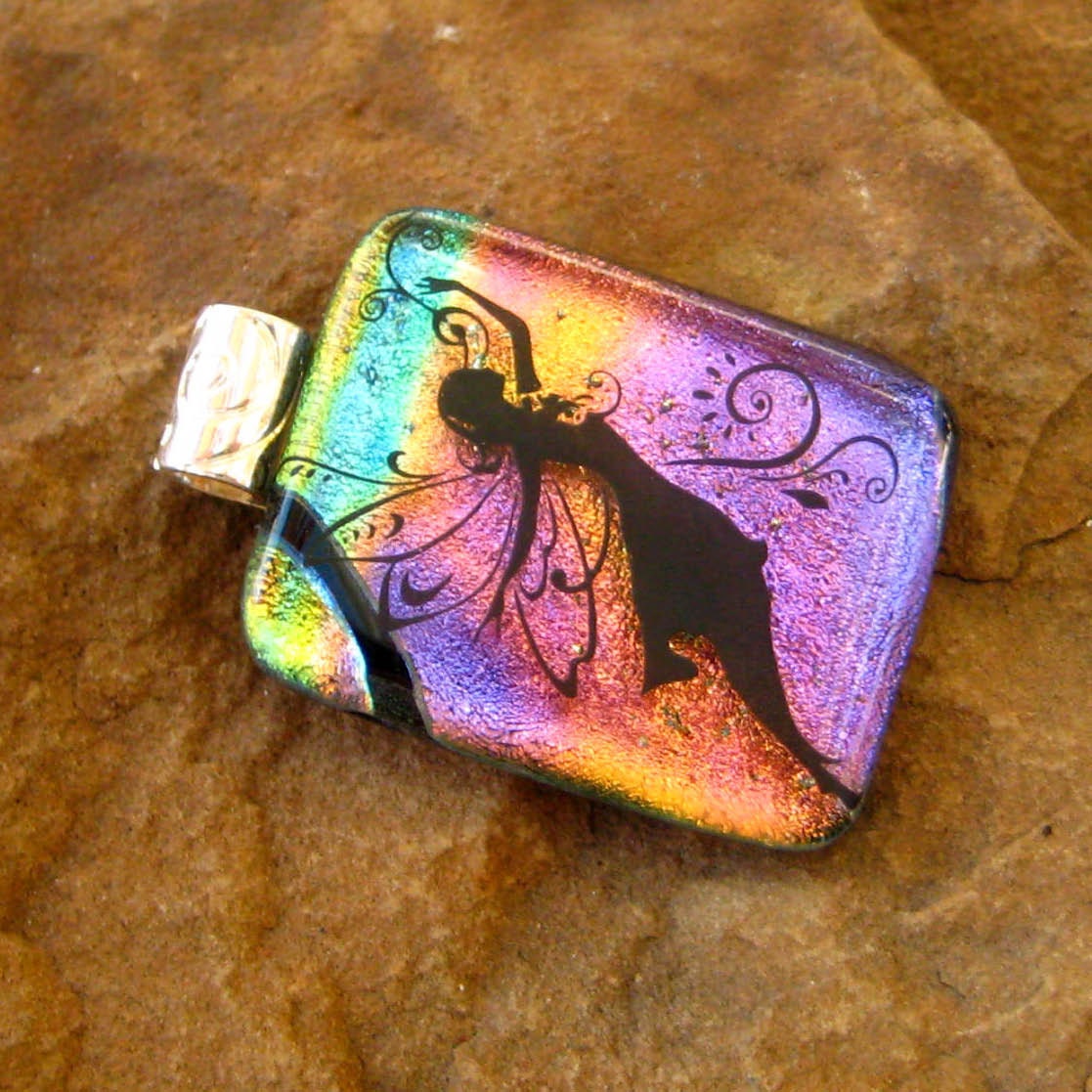 Fused Dichroic Pendant, Dichroic Jewelry, Fairy Dancing on Rainbows Dichroic Fused Glass Pendant