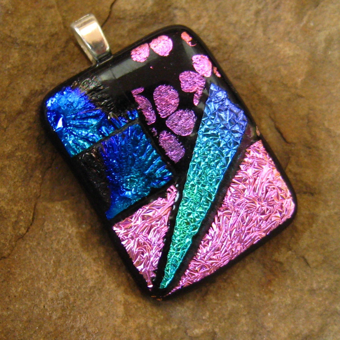 Dichroic Fused Glass Pendant, Dichroic Jewelry - Pink and Blue Crinkle