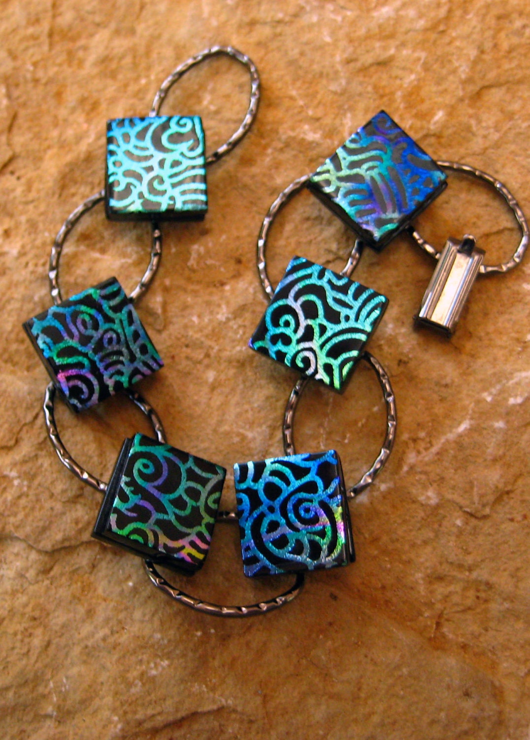 Fused Glass Link Bracelet  Dichroic Fused Glass Link Bracelet Dichroic - Confusion