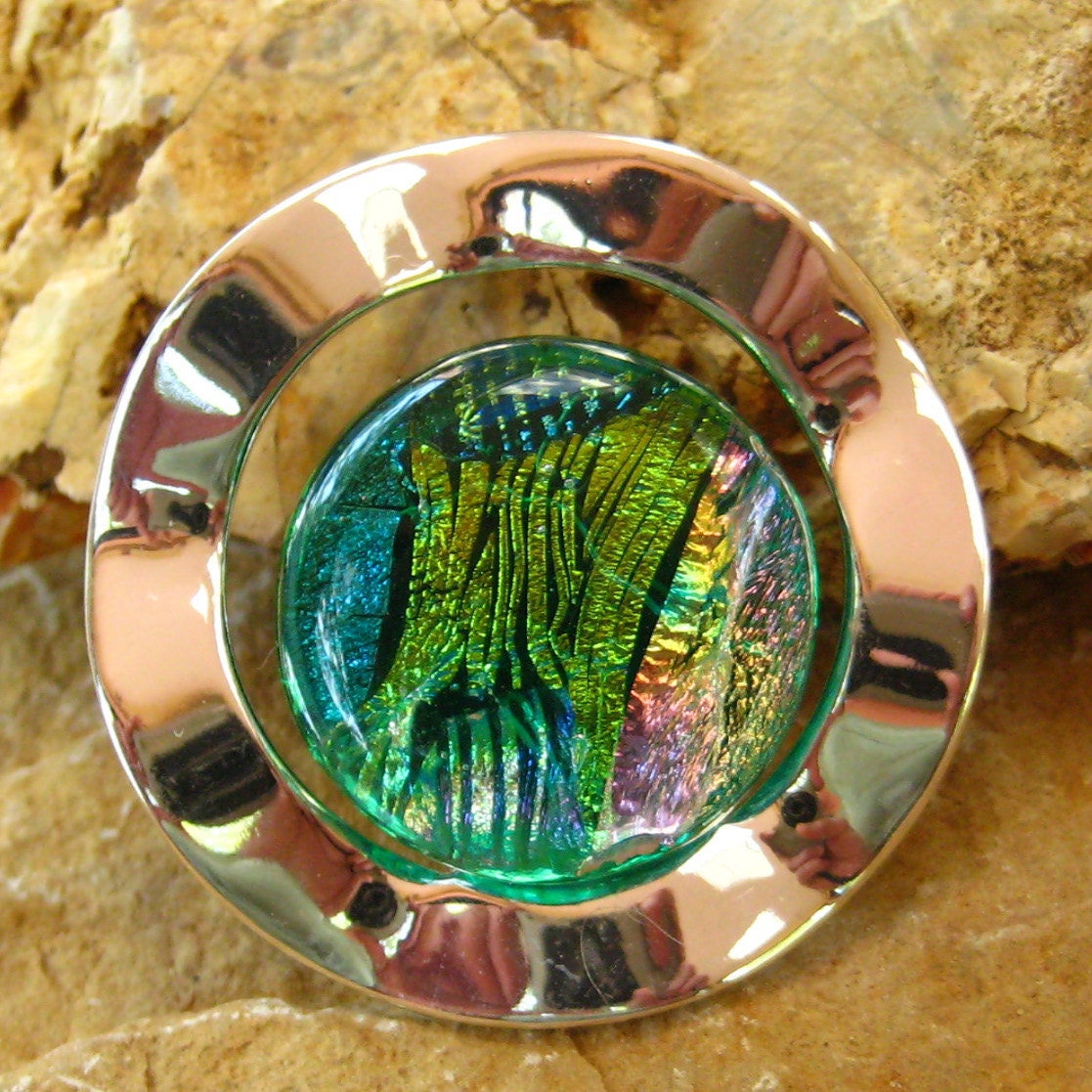 Dichroic Fused Glass in a Silver Setting, Fused Glass Jewelry - On the Waves