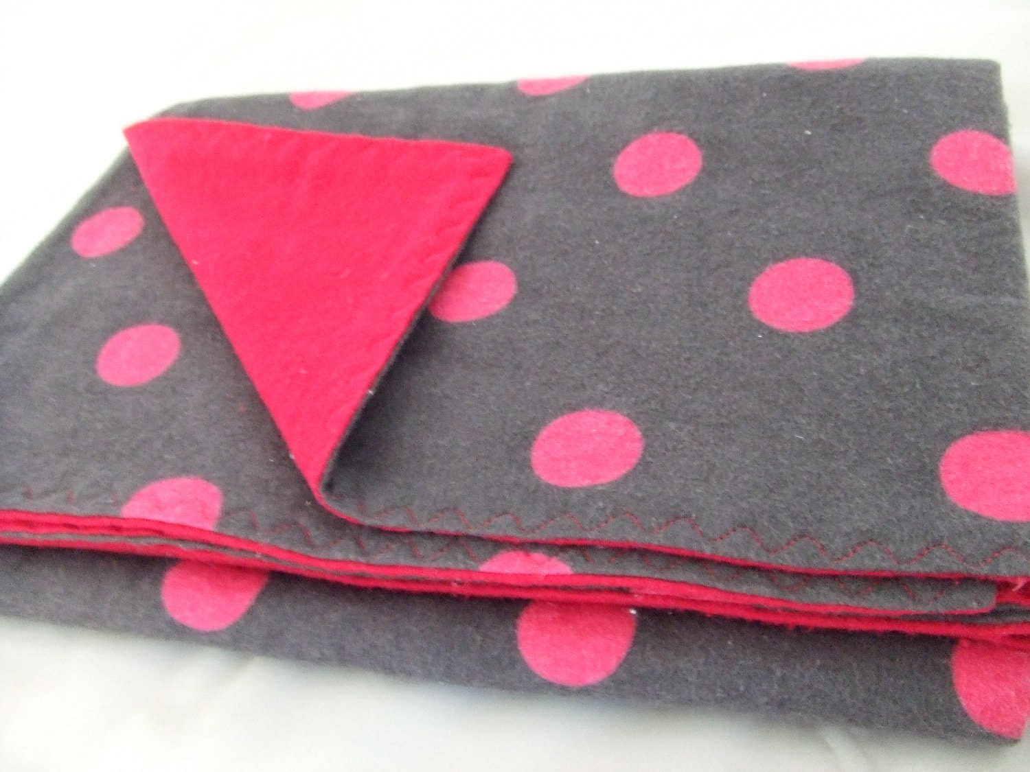 Hot Pink and Grey Polka Dot Flannel Baby Toddler Blanket