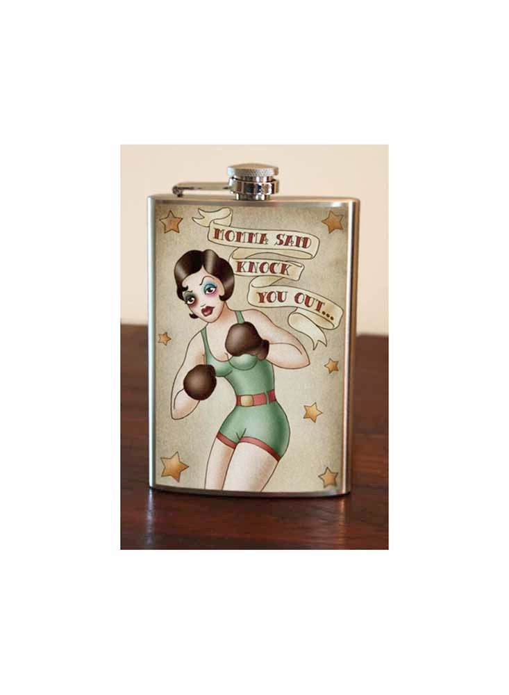 Boxing Girl- Stainless Steel Flask - 8oz.