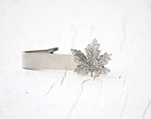 Silver Leaf Tie Clip Alligator Bar - Maple Leaf - groomsman gift tie clip