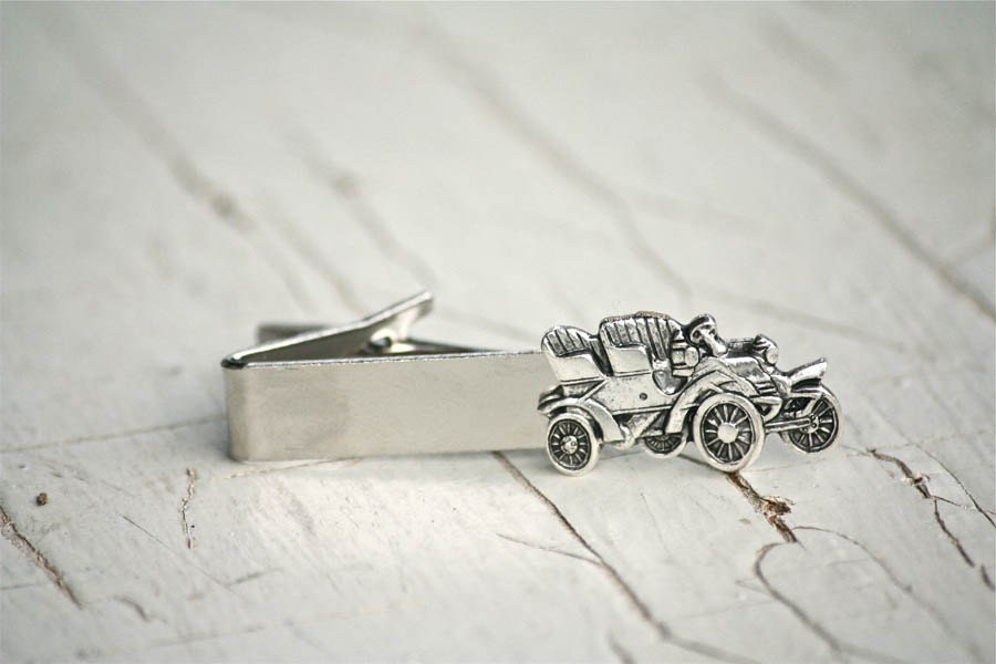 Tie Clip Silver Car  Alligator Bar - Vintage Automobile - Men's Wedding Accessory