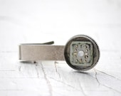 Vintage Steampunk Tie Clip Pocket Watch Gear Swarovski WHITE OPAL Crystal - Age of Industrialism