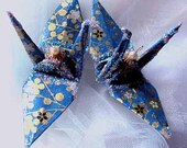Blue Bell Peace Crane Wedding Cake Topper Favor Origami Ornament Japanese Paper Bird Decor