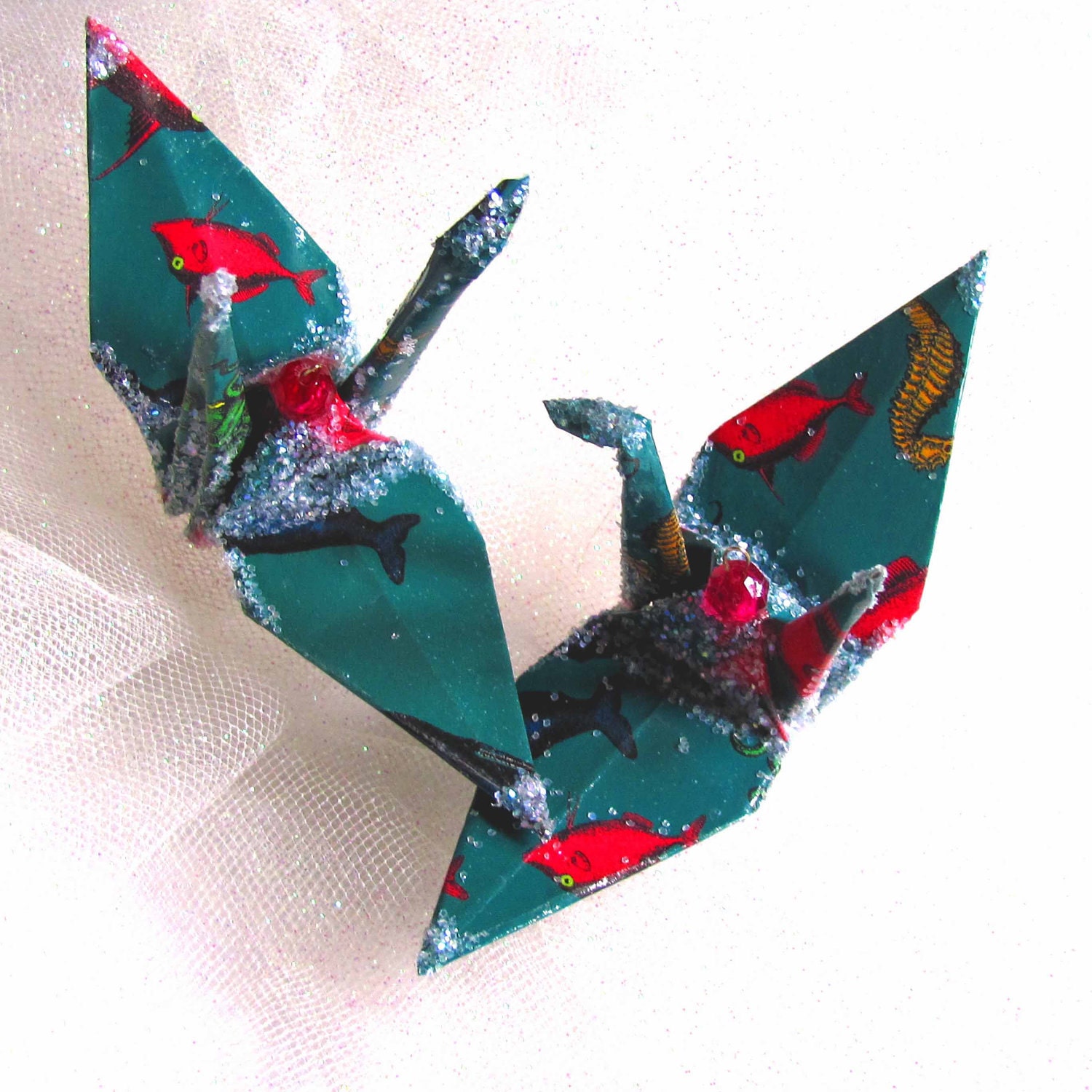 Squid and Whale Peace Crane Wedding Cake Topper Party Favor Origami Christmas Ornament Japanese Paper Bird Seahorse Fish