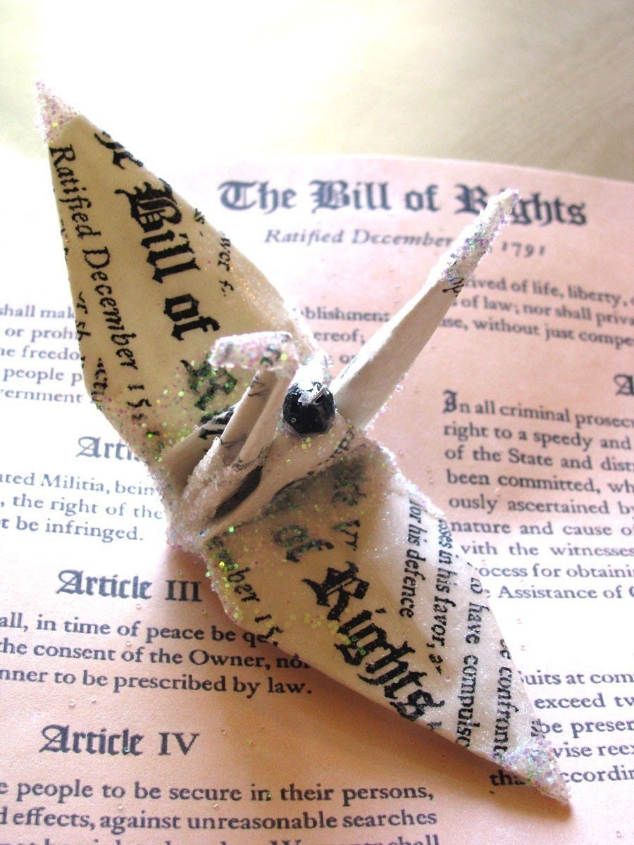 Bill of Rights Peace Crane Wedding Cake Topper Party Favor Origami Christmas Ornament Japanese Paper Bird