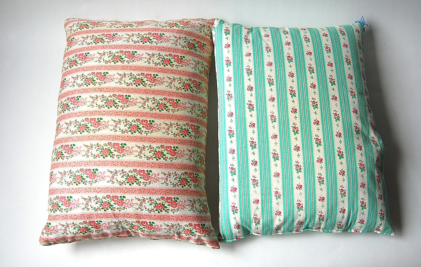 Set of 5 vintage Ticking Feather and Down Pillows . Farm Cottage Chic