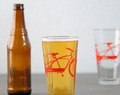2 tandem bicycle pint glasses, red bike