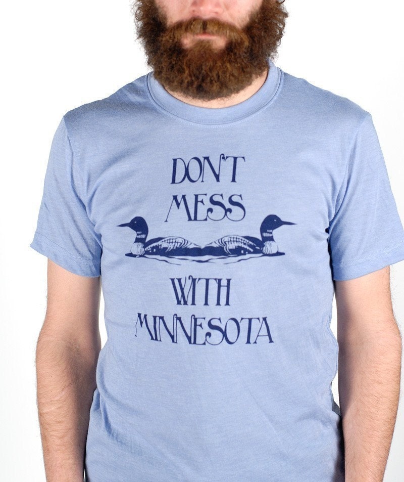 XL - Dont Mess With Minnesota - Men's screenprinted T-Shirt, navy on heather blue