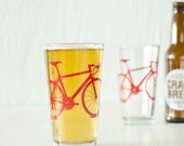 2 bicycle pint glasses, red bike