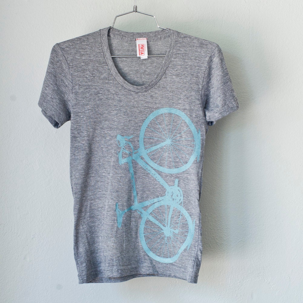 SALE - XL - Vital bicycle - women's Tri-Blend tee, turquoise on athletic gray