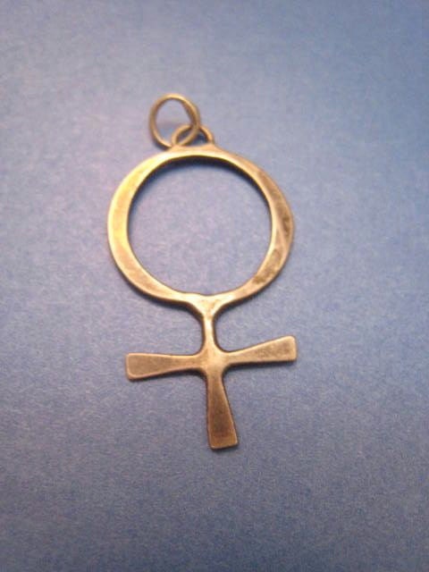 Vintage Hammered Sterling Silver Venus Aphrodite Woman Symbol Pendant