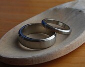 Handmade Wedding Band Pair -  Bevel Edge - 14k White Gold