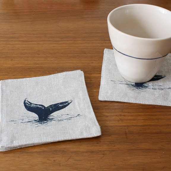 whale coasters, set of 4