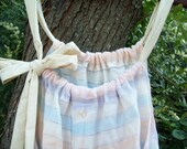 Button Down tank - Pastel linen stripe with unbleached muslin ties