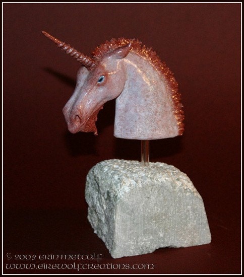 Roan Unicorn with blue eyes -- OOAK fantasy sculpture equine bust