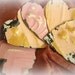 antique tin ceiling hearts . 5 hearts cut from antique tin ceiling tiles . shades of pink and peach
