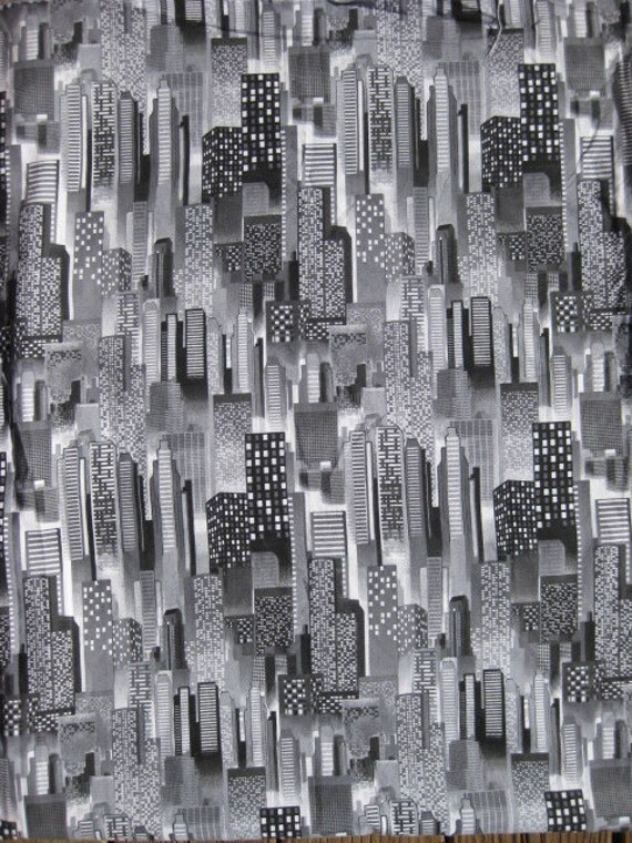 Black and white cityscape fabric 56 inches x 42 by LoriK on Etsy