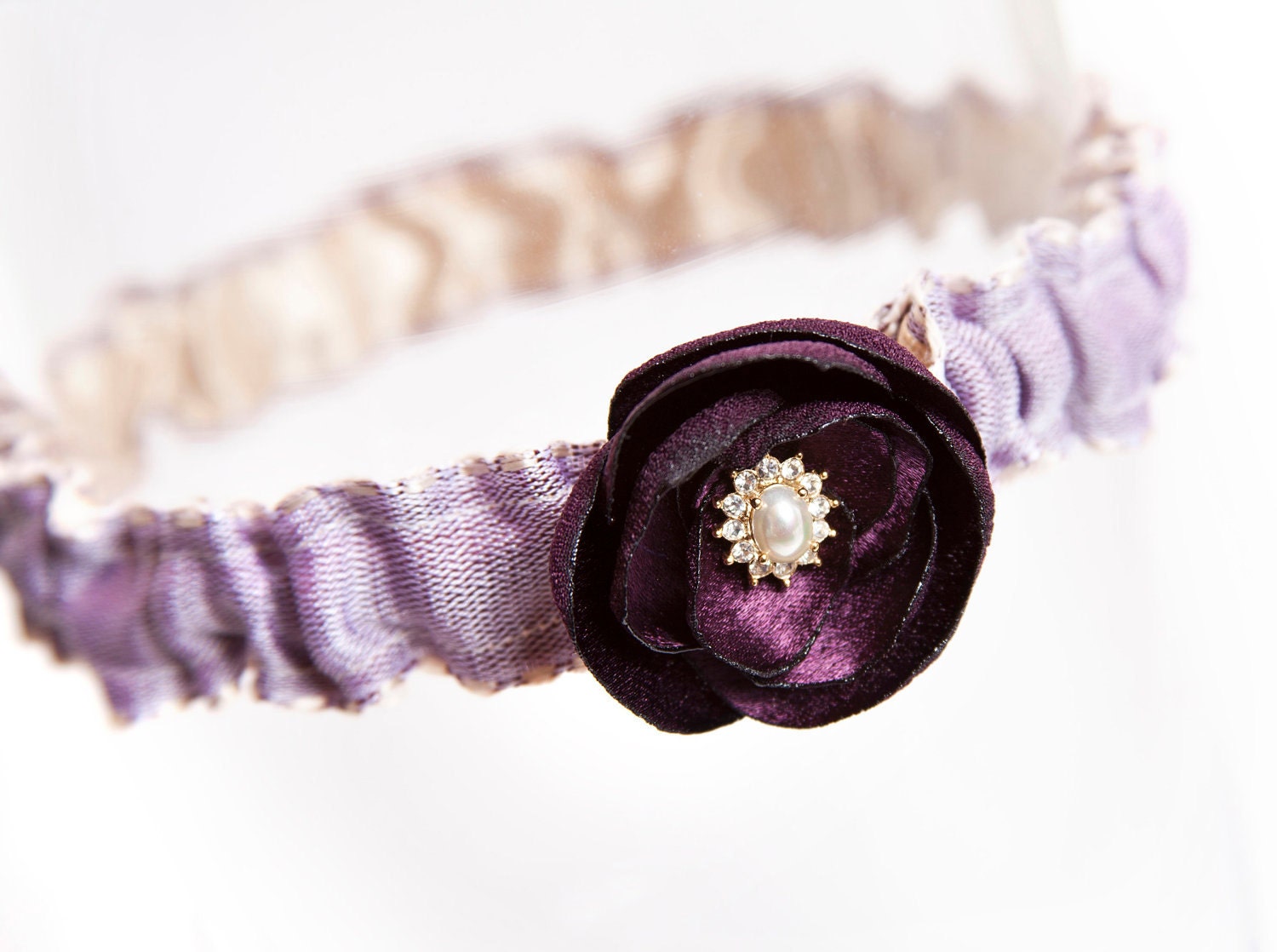 Purple Garter - Wedding Garter Bridal Garter with Pearl and Champagne Accents